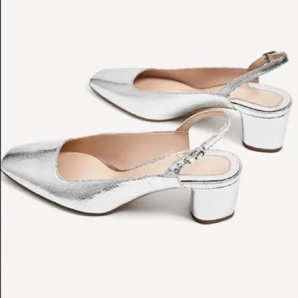ZARA SILVER SLINGBACK PARTY HEELS